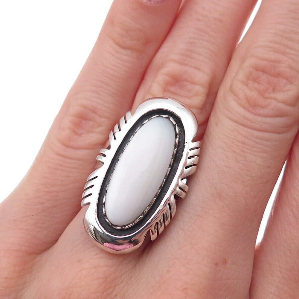 925 Sterling Silver Vintage Real MOP Oxidized Adjustable Ring Size 6.25